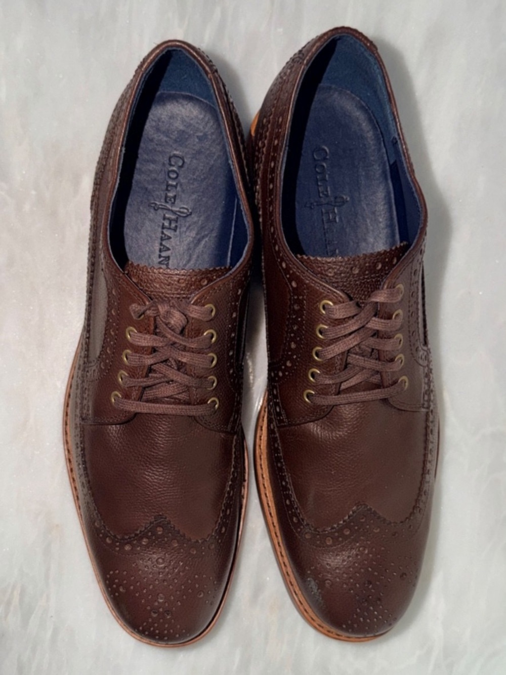 Cole Haan C11693 Men 10.5 Brown Leather Wingtip Oxford Dress Shoes - Picture 9 of 11